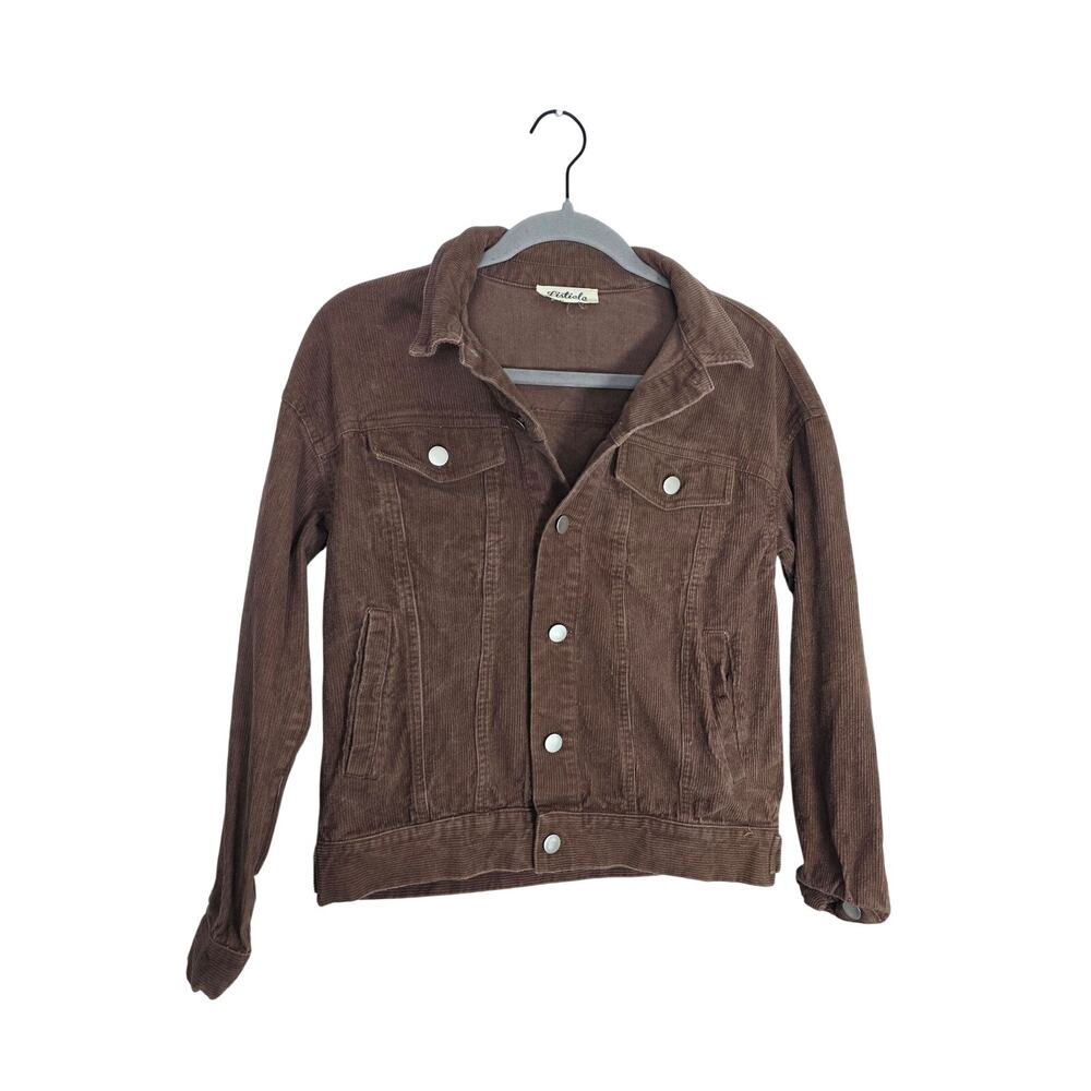Womens Brown Corduroy Jacket Small Cropped Trucker Casual Fall Layer CottageCore
